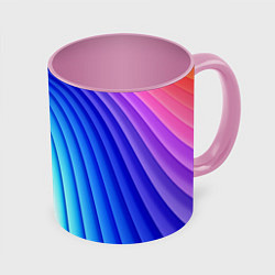 Кружка 3D Полосы неоновый градиент, цвет: 3D-белый + розовый