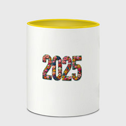 Кружка 3D Цифры 2025 из разноцветных цветов, цвет: 3D-белый + желтый — фото 2