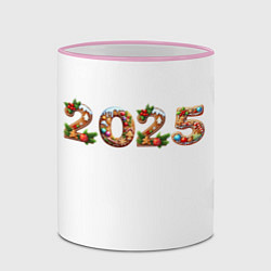 Кружка 3D Надпись новогодняя 2025 из пряников, цвет: 3D-розовый кант — фото 2
