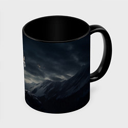 Кружка 3D Волк в горах, цвет: 3D-белый + черный