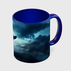 Кружка 3D Волк ночью под луной, цвет: 3D-белый + синий