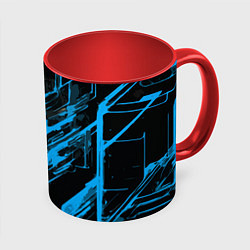 Кружка 3D Blue stripes on a black background, цвет: 3D-белый + красный
