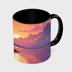 Кружка 3D Домик на берегу закат, цвет: 3D-белый + черный