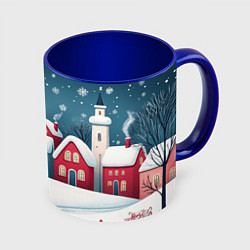 Кружка 3D Снежный новогодний день в городе, цвет: 3D-белый + синий