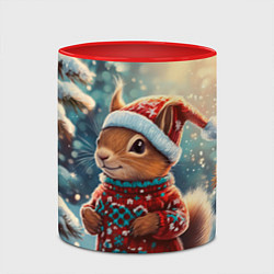 Кружка 3D Новогодняя белочка в лесу, цвет: 3D-белый + красный — фото 2