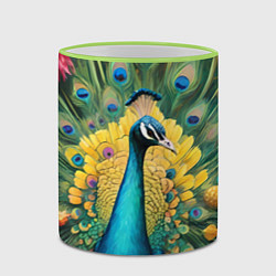 Кружка 3D Павлин, ананасы и пальмовые ветви, цвет: 3D-светло-зеленый кант — фото 2