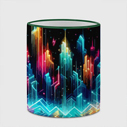 Кружка 3D Neon fantastic metropolis - vaporwave, цвет: 3D-зеленый кант — фото 2