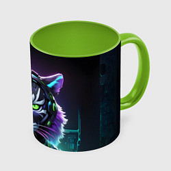 Кружка 3D Неоновый кибертигр, цвет: 3D-белый + светло-зеленый