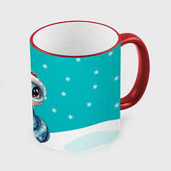 Кружка 3D Новогодняя голубая змейка символ 2025, цвет: 3D-красный кант