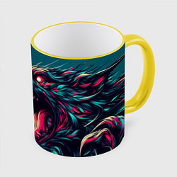 Кружка 3D Свирепый оборотень - нейроарт, цвет: 3D-желтый кант