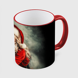 Кружка 3D Блондинка в костюме Санты, цвет: 3D-красный кант