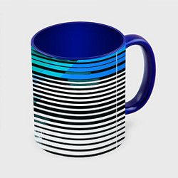 Кружка 3D Сине-чёрные полосы на белом фоне, цвет: 3D-белый + синий
