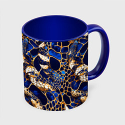 Кружка 3D Золотистая змеиная абстракция, цвет: 3D-белый + синий