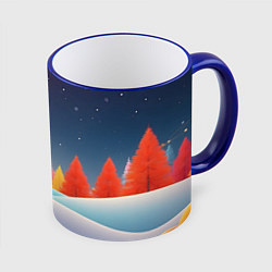 Кружка 3D Яркие новогодние елки, цвет: 3D-синий кант