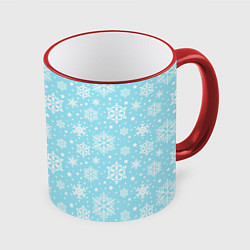 Кружка 3D Нежный зимний паттерн со снежинками, цвет: 3D-красный кант