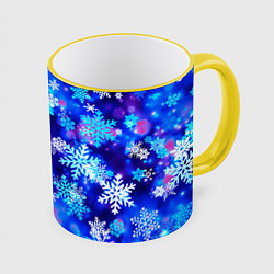 Кружка 3D Яркие узоры снежинок, цвет: 3D-желтый кант