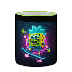 Кружка 3D Sponge Bob on a skateboard - ai art fantasy, цвет: 3D-светло-зеленый кант — фото 2