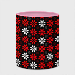 Кружка 3D Red and white stars on a black background, цвет: 3D-белый + розовый — фото 2