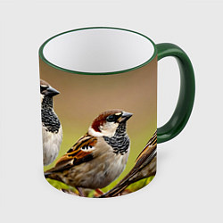 Кружка 3D Воробей, цвет: 3D-зеленый кант