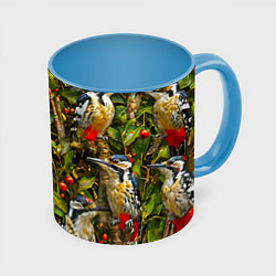 Кружка 3D Дятлы, цвет: 3D-белый + небесно-голубой