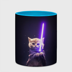 Кружка 3D Котик джедай, цвет: 3D-белый + небесно-голубой — фото 2
