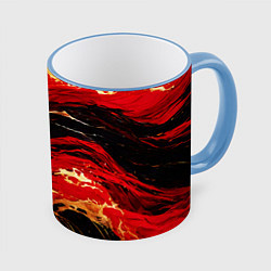 Кружка 3D Красно-золотые брызги на чёрном фоне, цвет: 3D-небесно-голубой кант