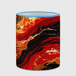 Кружка 3D Красно-золотые брызги на чёрном фоне, цвет: 3D-небесно-голубой кант — фото 2