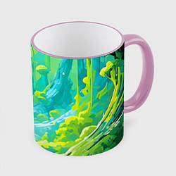 Кружка 3D Зелёная кислотная абстракция, цвет: 3D-розовый кант