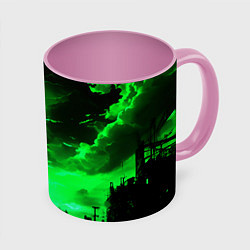 Кружка 3D Кислотный зелёный закат, цвет: 3D-белый + розовый