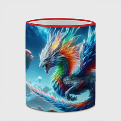 Кружка 3D Полигональный дракон на планете водопадов и грибов, цвет: 3D-красный кант — фото 2