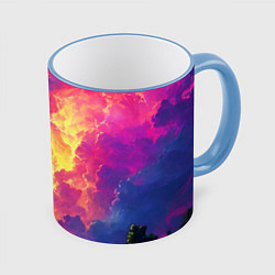 Кружка 3D Розовые облака на синем небе, цвет: 3D-небесно-голубой кант