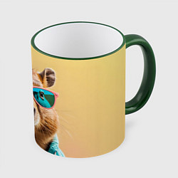 Кружка 3D Модная капибара в отпуске, цвет: 3D-зеленый кант