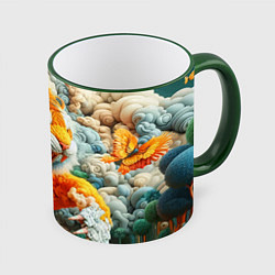 Кружка 3D Сказочный облачный тигр - нейроарт фантазия, цвет: 3D-зеленый кант