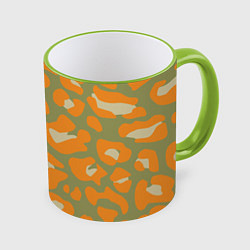 Кружка 3D Рыже-зеленый леопардовый, цвет: 3D-светло-зеленый кант