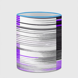 Кружка 3D Чёрные вертикальные полосы на фиолетово-белом фоне, цвет: 3D-небесно-голубой кант — фото 2