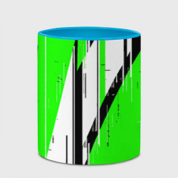 Кружка 3D Black and white vertical stripes on a green backgr, цвет: 3D-белый + небесно-голубой — фото 2