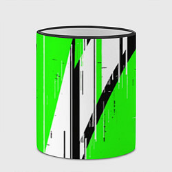 Кружка 3D Black and white vertical stripes on a green backgr, цвет: 3D-черный кант — фото 2
