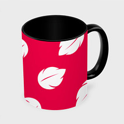 Кружка 3D Тестура платья Лило с листьями, цвет: 3D-белый + черный