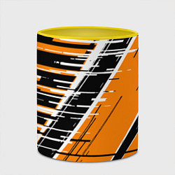 Кружка 3D Чёрно-белые глитч полосы на оранжевом фоне, цвет: 3D-белый + желтый — фото 2
