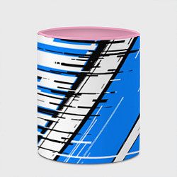 Кружка 3D Чёрно-белые глитч полосы на синем фоне, цвет: 3D-белый + розовый — фото 2