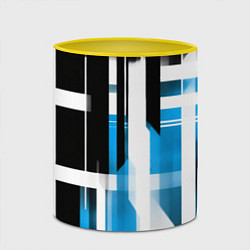 Кружка 3D Чёрно-синие вертикальные и горизонтальные полосы н, цвет: 3D-белый + желтый — фото 2