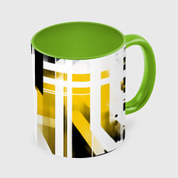 Кружка 3D Чёрно-жёлтые вертикальные и горизонтальные полосы, цвет: 3D-белый + светло-зеленый