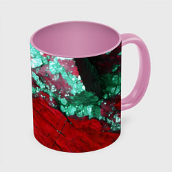 Кружка 3D Голубой минерал в красном камне, цвет: 3D-белый + розовый
