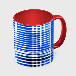 Кружка 3D White stripes on a black and blue background, цвет: 3D-белый + красный