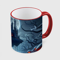 Кружка 3D Замок Дракулы и неоновые грибы - нейроарт фантазия, цвет: 3D-красный кант