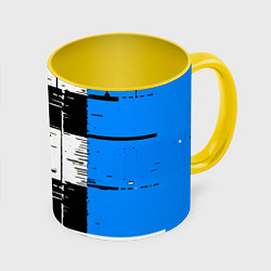 Кружка 3D Синие и чёрные полосы на белом фоне, цвет: 3D-белый + желтый