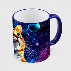 Кружка 3D Рыжий котик в космосе, цвет: 3D-синий кант