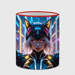 Кружка 3D Девушка кошка неон, цвет: 3D-красный кант — фото 2
