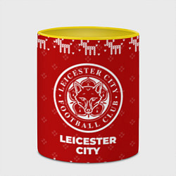 Кружка 3D Новогодний Leicester City с оленями, цвет: 3D-белый + желтый — фото 2