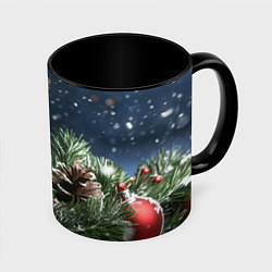 Кружка 3D Новогодний шар и шишка, цвет: 3D-белый + черный